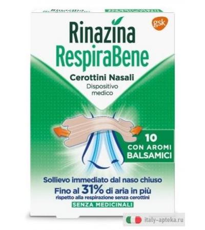 Rinazina Respirabene Cerotti Aromi Balsamici 10 Pezzi