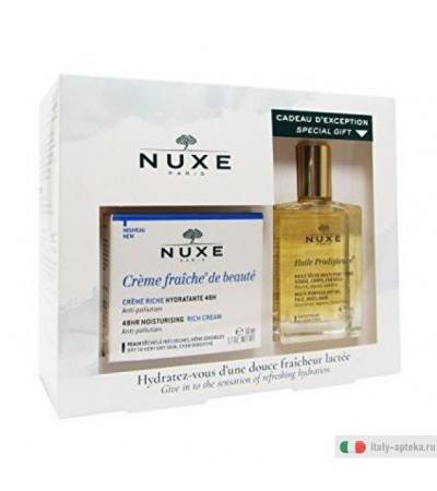 Nuxe Cofanetto Huile Prodigieuse 30ml +Creme fraiche de beaute per pelli secche 50ml