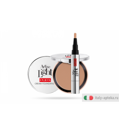 Pupa Kit Viso Perfetto Active Light Cream Foundation & IN REGALO Active Light Correttore illuminante 050 Pelli medio-scure