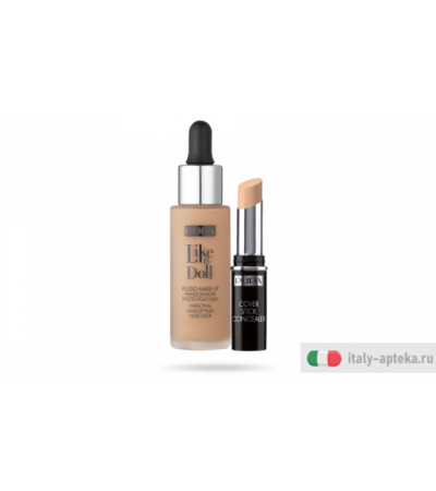 Pupa Kit Viso Perfetto Like a doll Fluido Make-up & IN REGALO Cover Stick Correttore 040 Pelli medio-scure