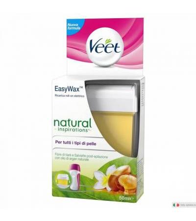 Veet Easy-Wax Cera Ricarica roll-on per tutti i tipi di pelle ai fiori di tiarè e olio di argan