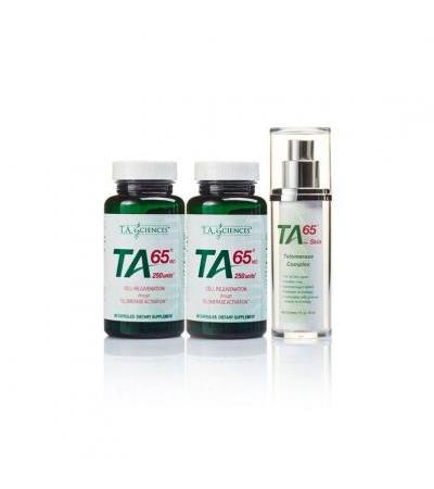 T.A. Sciences TA-65 Starter Kit (2 x TA-65MD 250IE 90 capsules + 1 x TA-65 for Skin 30ml)